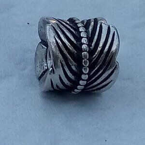 Pandora Sterling Silver Rolled Feather Leaf Bead Charm 925 ALE Retired #790581